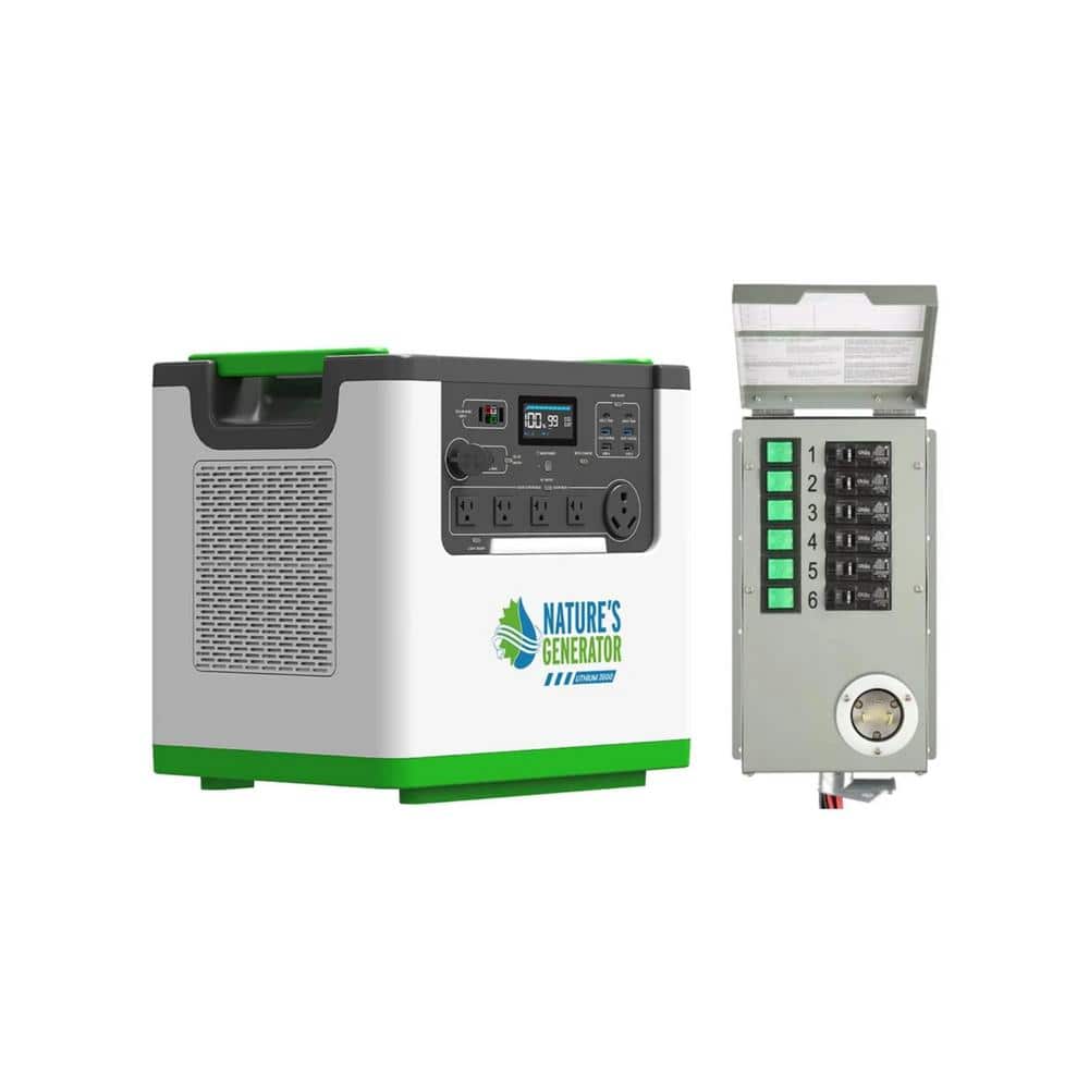 Nature's Generator Lithium 3600 Push Start Solar Generator with 6 Circuit / 120V Transfer Switch
