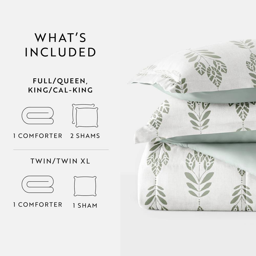 King White and Green Reversible Down Alternative Comforter Set