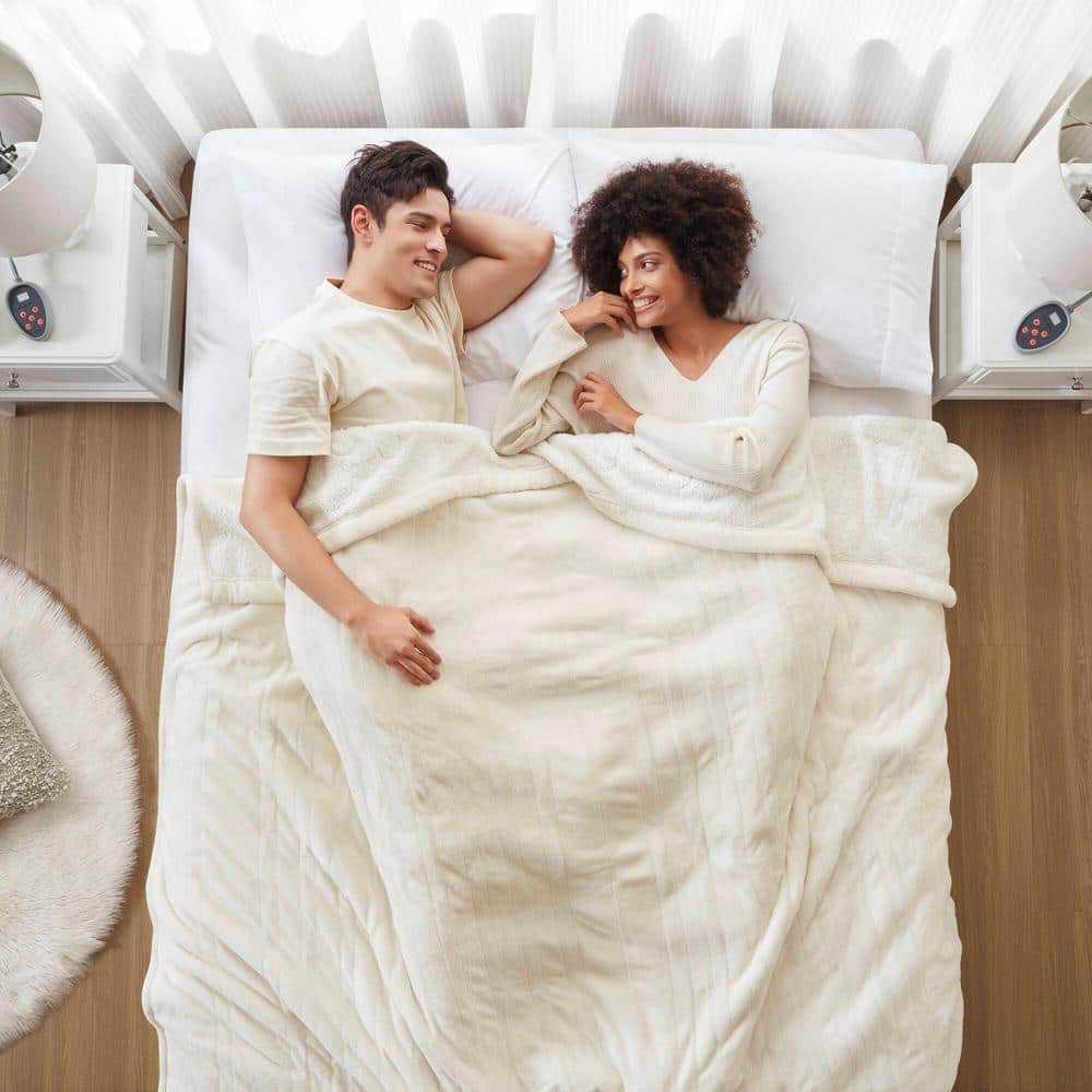 Queen Ivory Reversible Fleece Heated Blanket with Controllers