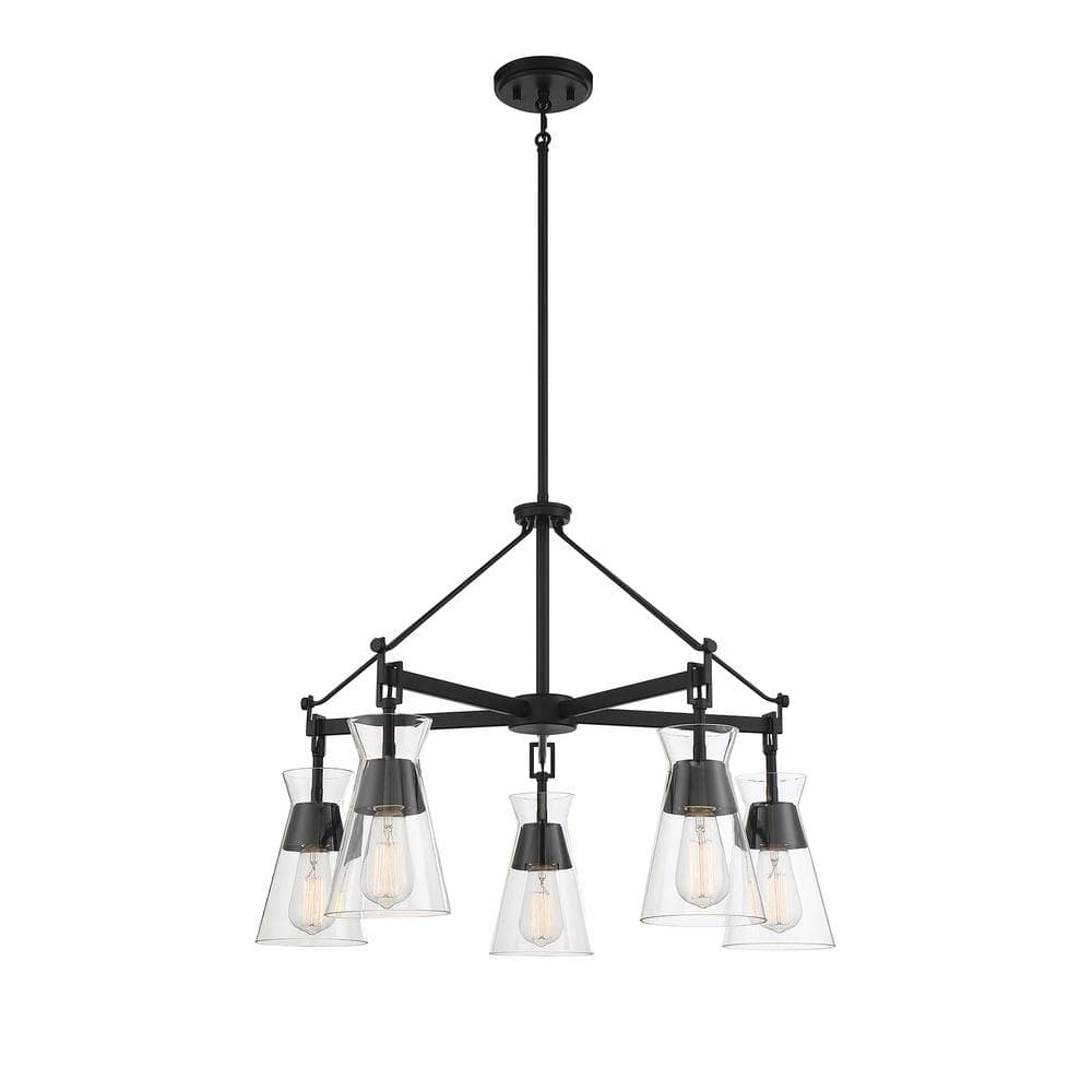 Lakewood Matte Black Mid-Century Modern 5-Light Chandelier