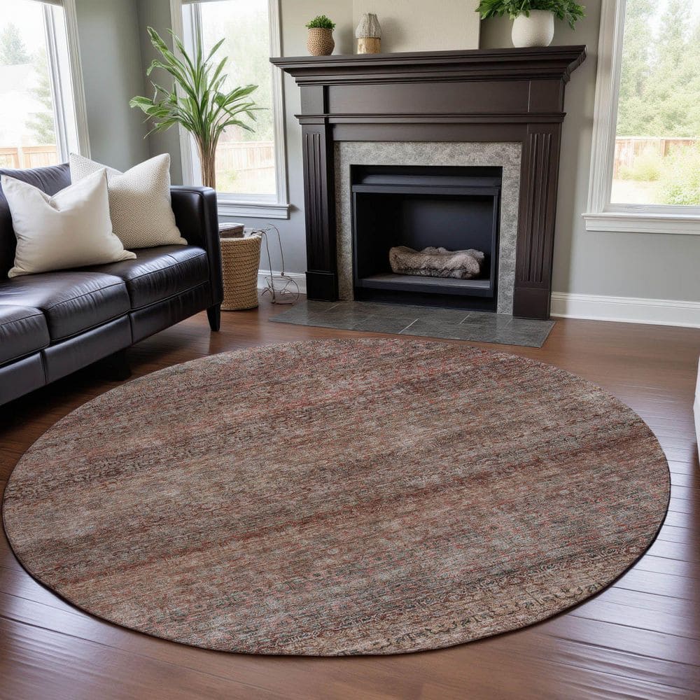 Mayfield Premium Machine Washable Abstract AMF1174 Coral 8 ft. x 8 ft. Round Rug price history on PriceWatchPro