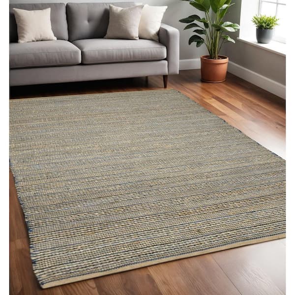 5 ft. x 8 ft. Blue And Beige Jute Striped Flatweave Handmade Area Rug