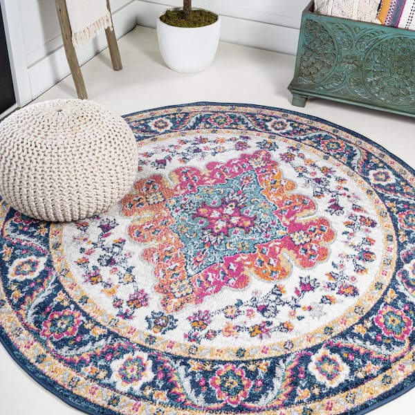 Bohemian FLAIR Boho Vintage Medallion Blue/Multi 9 ft. Round Area Rug