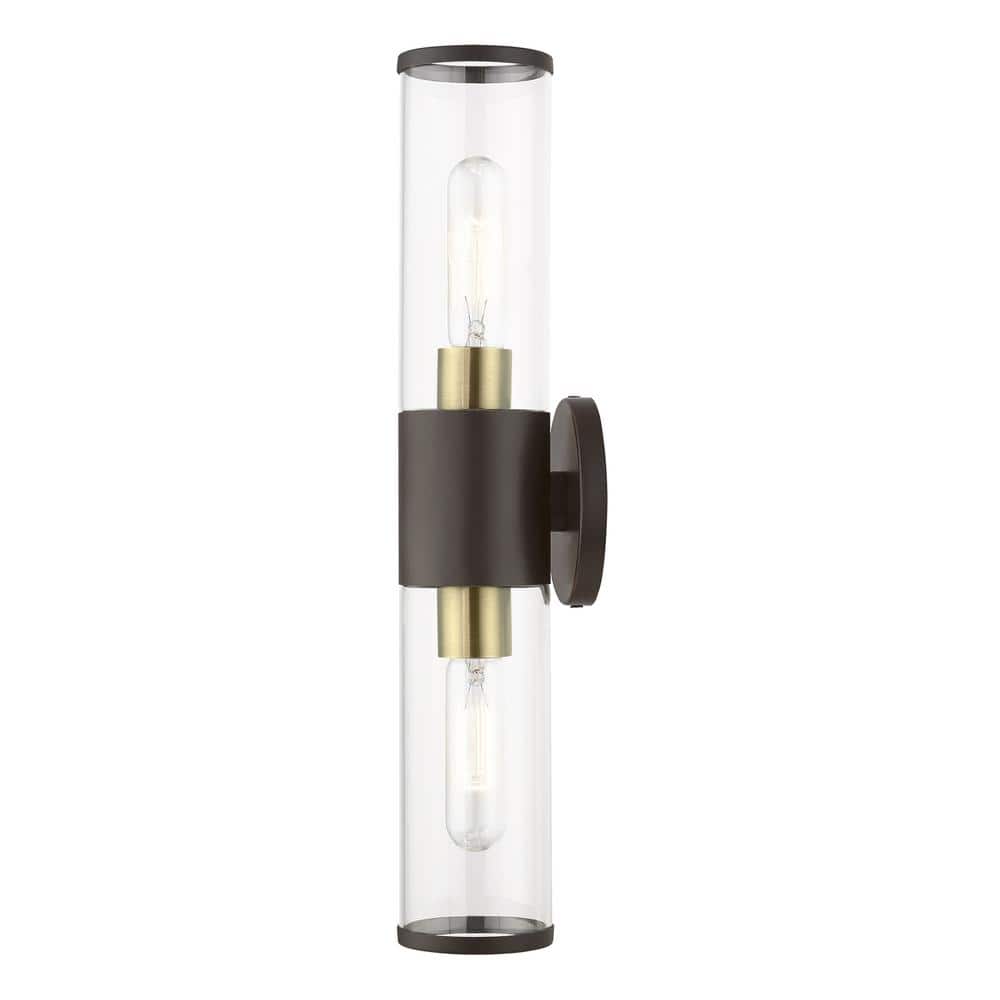 Bronze and Brass 18.5" Industrial Wall Sconce with Glass Shades