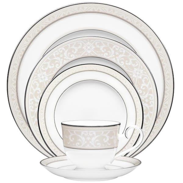 Montvale Platinum White Bone China 5-Piece Place Setting, Service for 1
