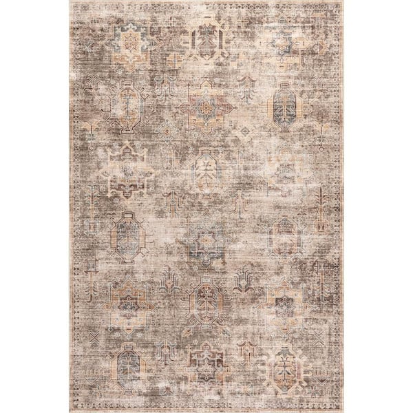 Philomena Medallion Spill Proof Machine Washable Area Rug Sage Green 4 ft.  x 6 ft.  Area Rug