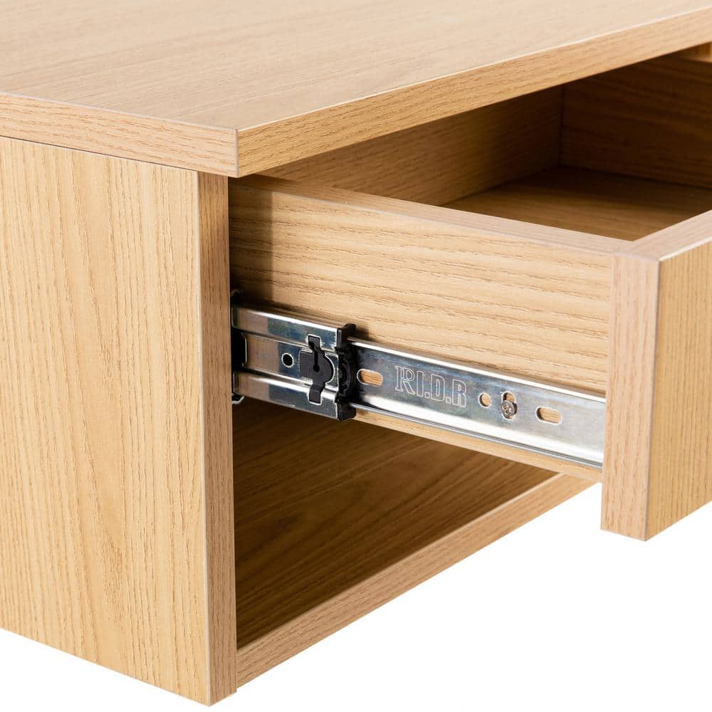Light Oak Mid-Century Modern Floating Nightstand with Drawer