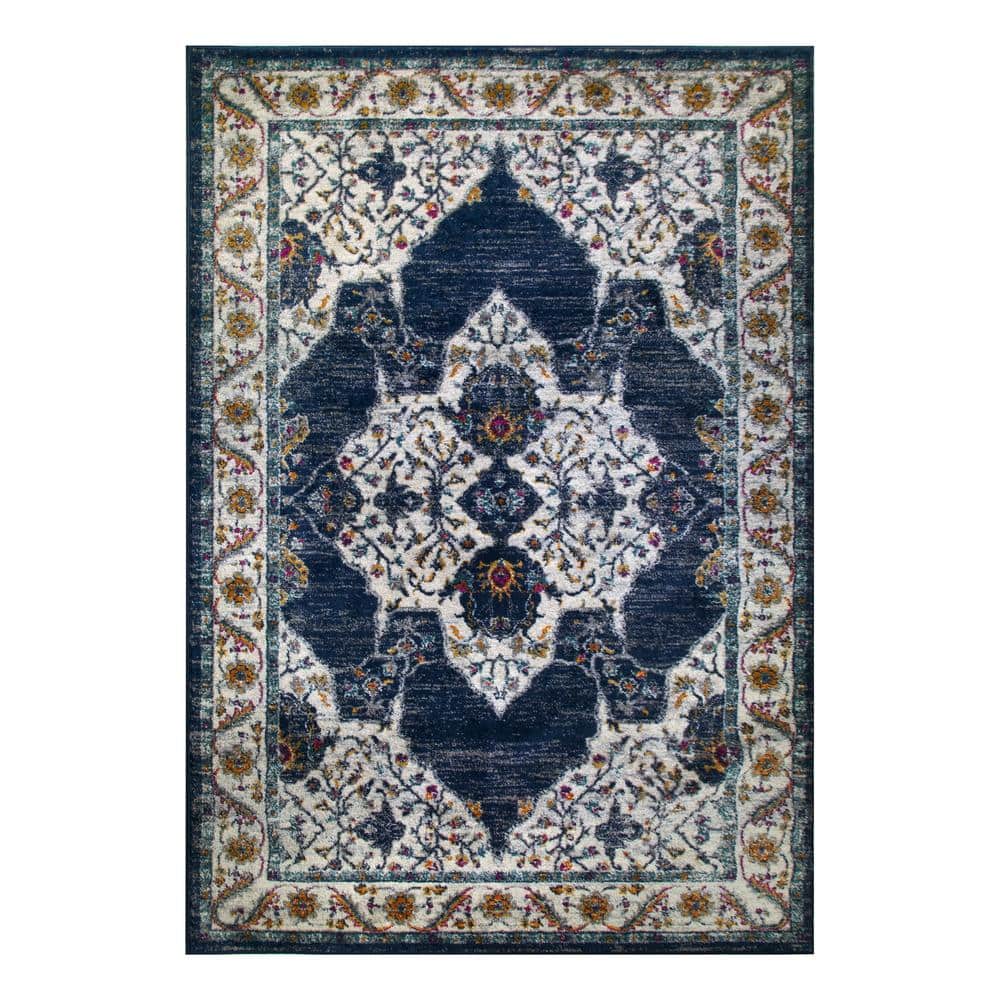 Wendlyn Vintage Navy Blue and Ivory 8 ft. x 10 ft. Medallion Polypropylene Area Rug price history on PriceWatchPro