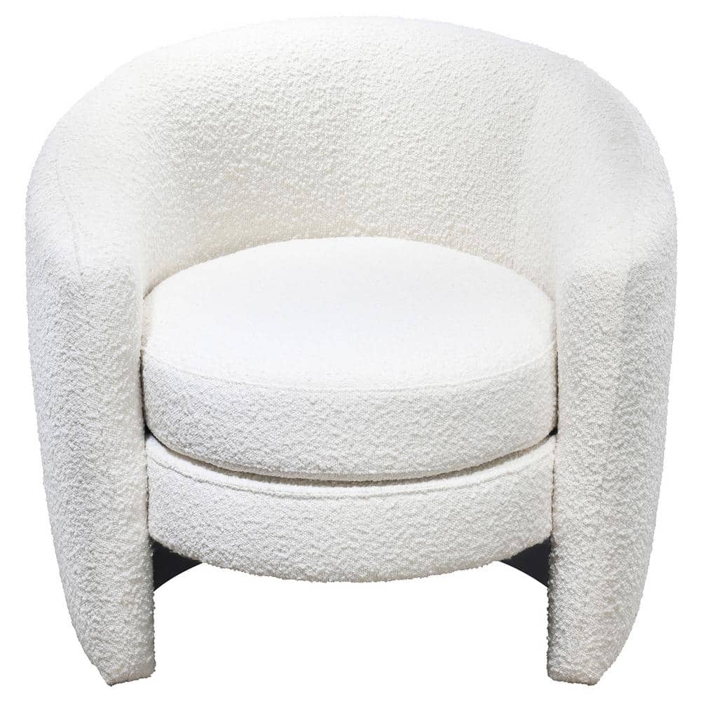 White Microfiber Barrel Accent Chair with Wood Frame