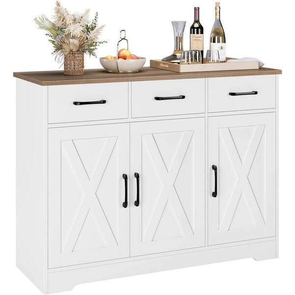 Clavie 15 in. W x 42 in. D x 31 in. H White Linen Cabinet with 3-Drawers and 3-Doors