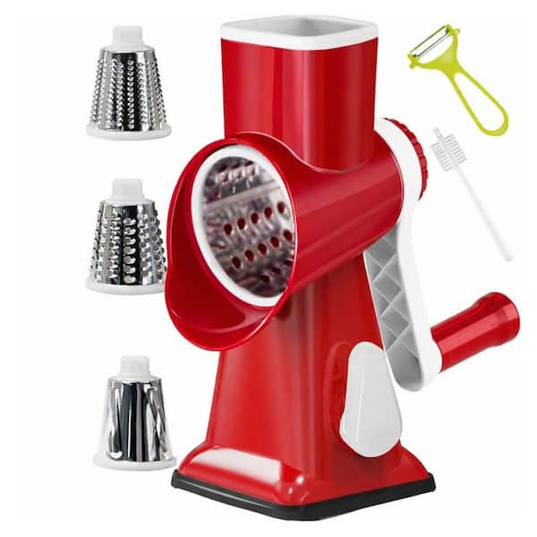 Red Rotary Cheese Grater with Handle, Multi-Purpose Stainless Steel Grater for Cheese, Vegetables, Fruits, Piece