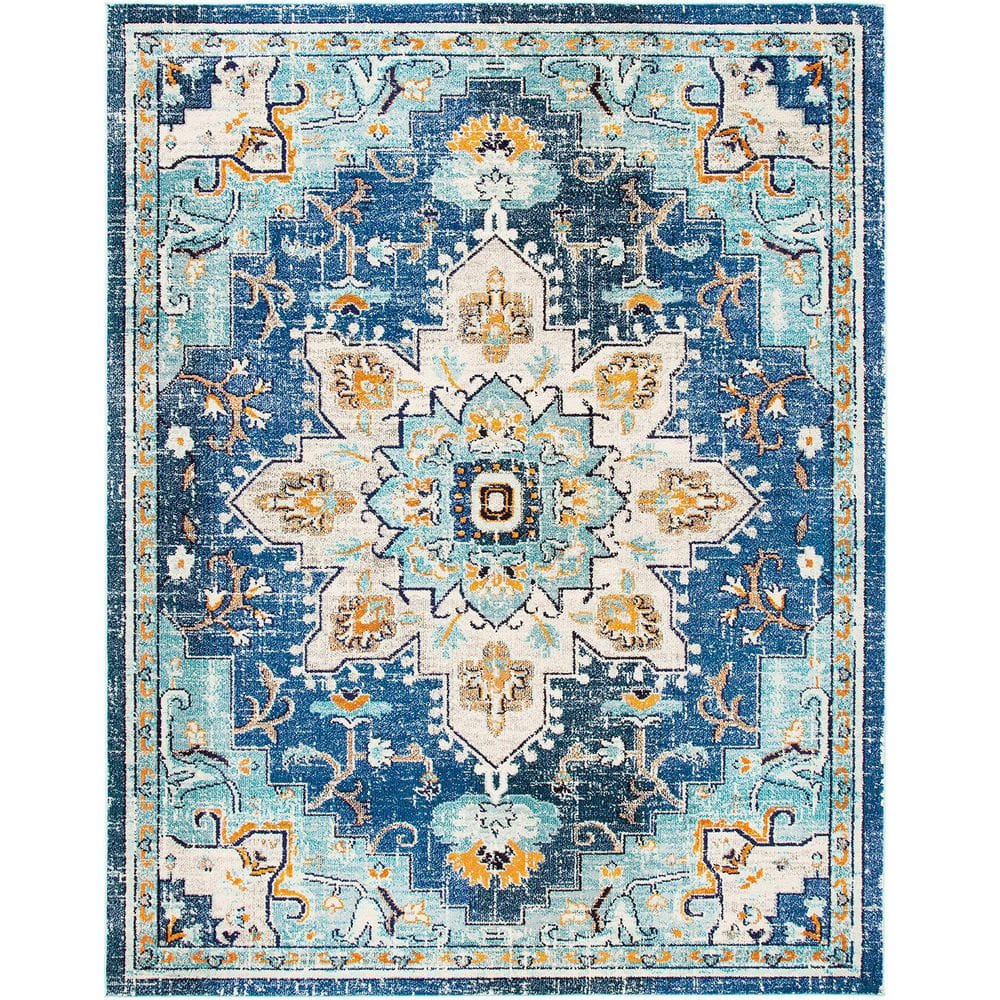 Blue Polypropylene 6 ft. x 9 ft. Oriental Indoor Area Rug