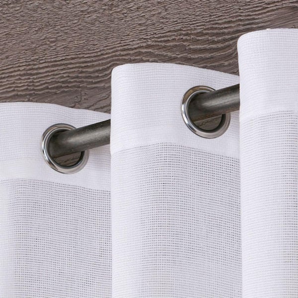 Miami Winter White Solid Sheer Grommet Top Indoor/Outdoor Curtain, 54 in. W x 120 in. L (Set of 2)