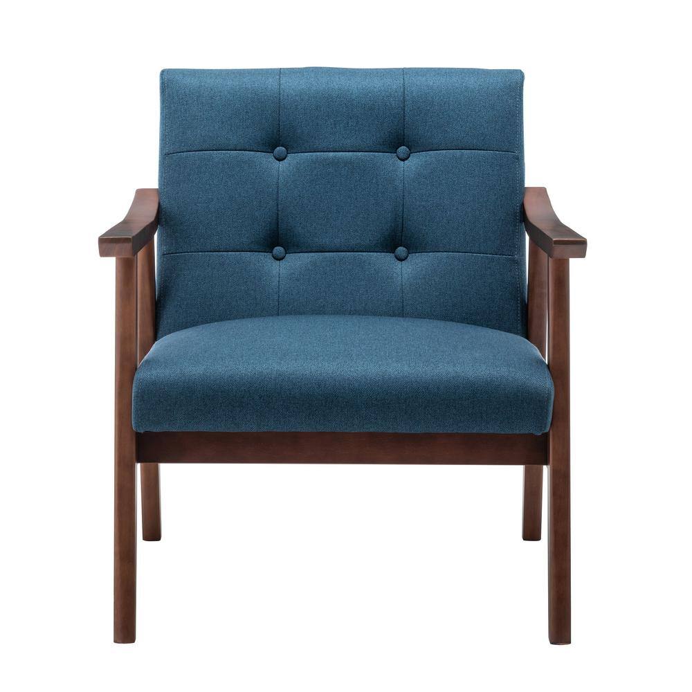 Dark Blue Fabric and Espresso Wood Accent Chair