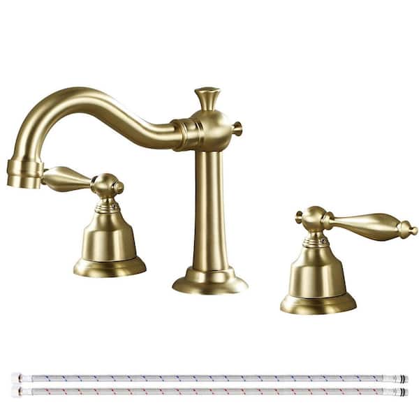 AKLFGN Double Handle 8 in. Widespread Bathroom Faucet 3-Hole Waterfall Bathroom Sink Faucet in Brushed Gold