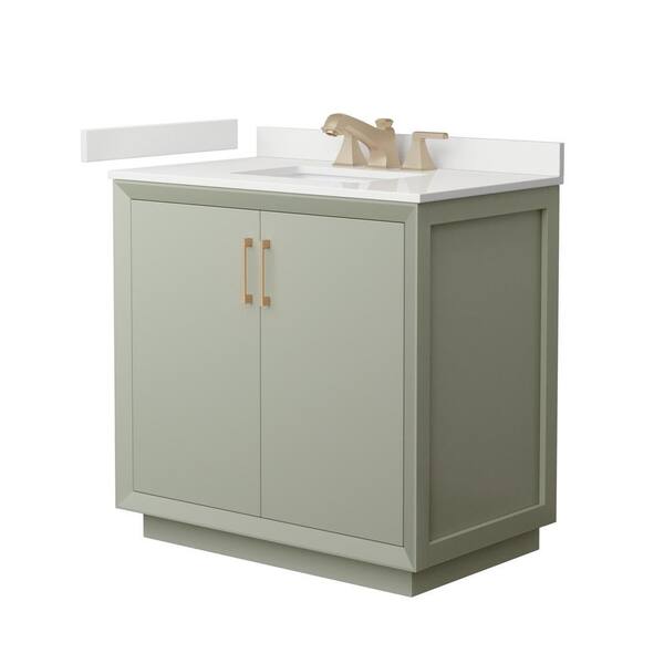 Wyndham Collection Strada 36 in. W x 22 in. D x 35 in. H Single Bath Vanity in Light Green with White Quartz Top