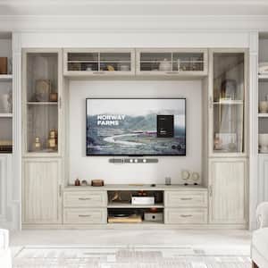 Gray Grain Wood Entertainment Center Fits TV's up to 75 in. with TV Console, Top Shelves, Bookcase, Glass Door Cabinets