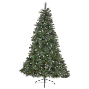 9 ft. Glitter Bristle Mixed Hinged Tree with 72 Red Berry/73 Pinecones/2099 tips