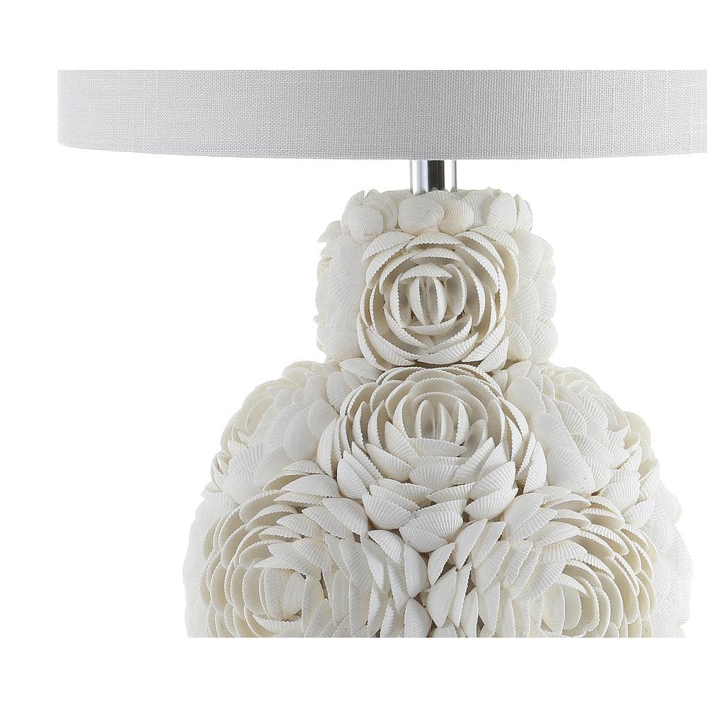 White Seashell Rosette Table Lamp with Cotton Shade