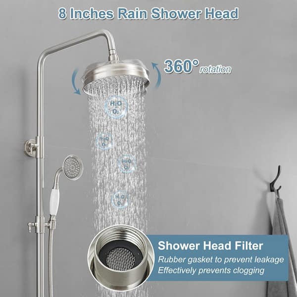3-Spray Wall Slid Bar Round Rain Shower Faucet with Hand Shower 2 Cross Handles in Nickel (Valve Included)