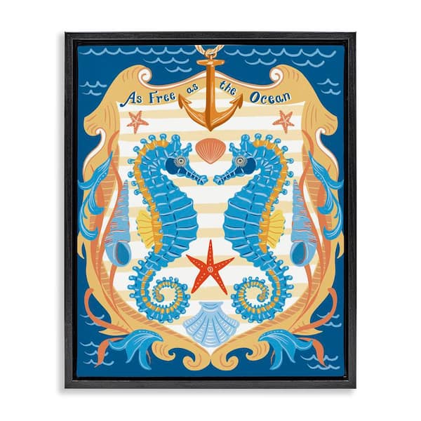 Free As Ocean Seahorses by Jo Reid Black Floater Frame Coastal Graphic Art Print 31 in. x 25 in.