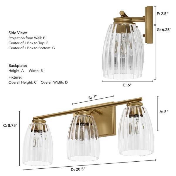 Hunter - Rossmoor 20.5 in. 3-Light Luxe Gold Vanity Light with Clear Glass Shades