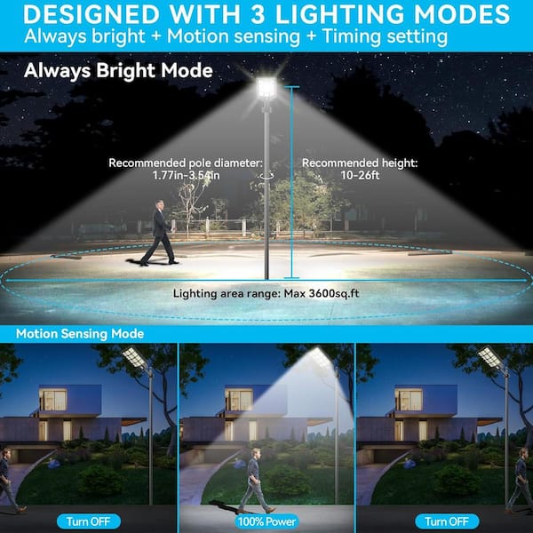 Solar Street Lights Outdoor Solar Lamp With 3 Light Modes Waterproof Motion Sensor Security Lighting For Garden Patio Pathway Yard 616-4