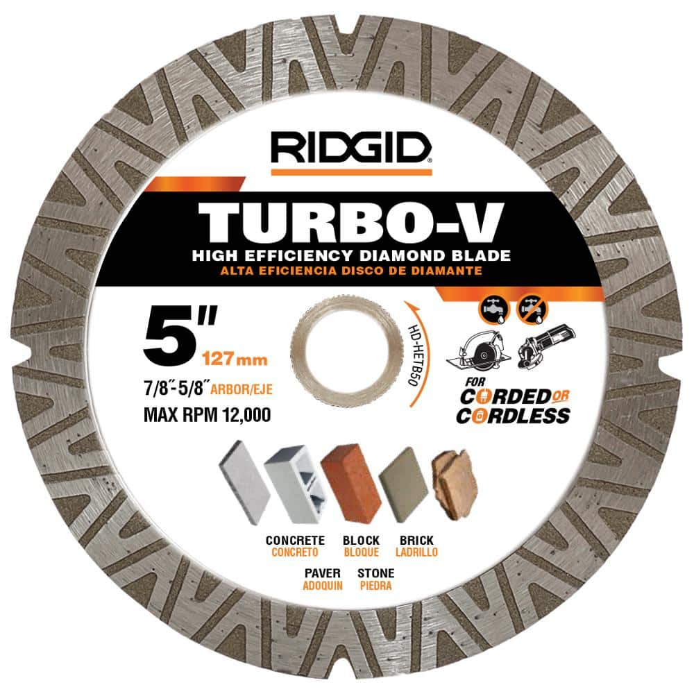 RIDGID TURBO-V 5 in. Turbo Rim Diamond Blade for Masonry High Efficiency Cutting