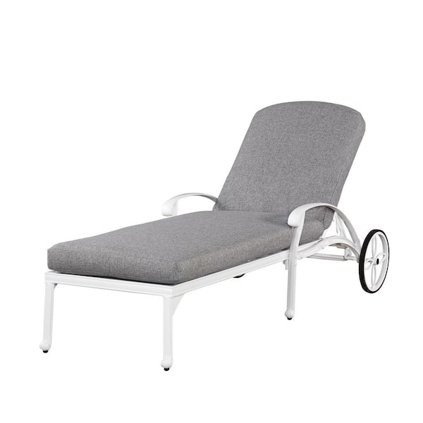 HOMESTYLES Capri White Cast Aluminum Outdoor Chaise Lounge with Gray Cushion