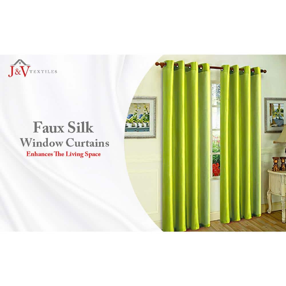 Beige Faux Silk Sheer Grommet Window Curtain Panels