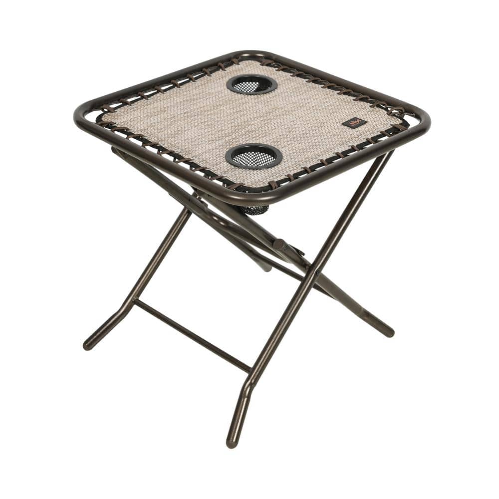 BLISS HAMMOCKS 20 in. Folding Side Table with Metal Frame and 2 Built