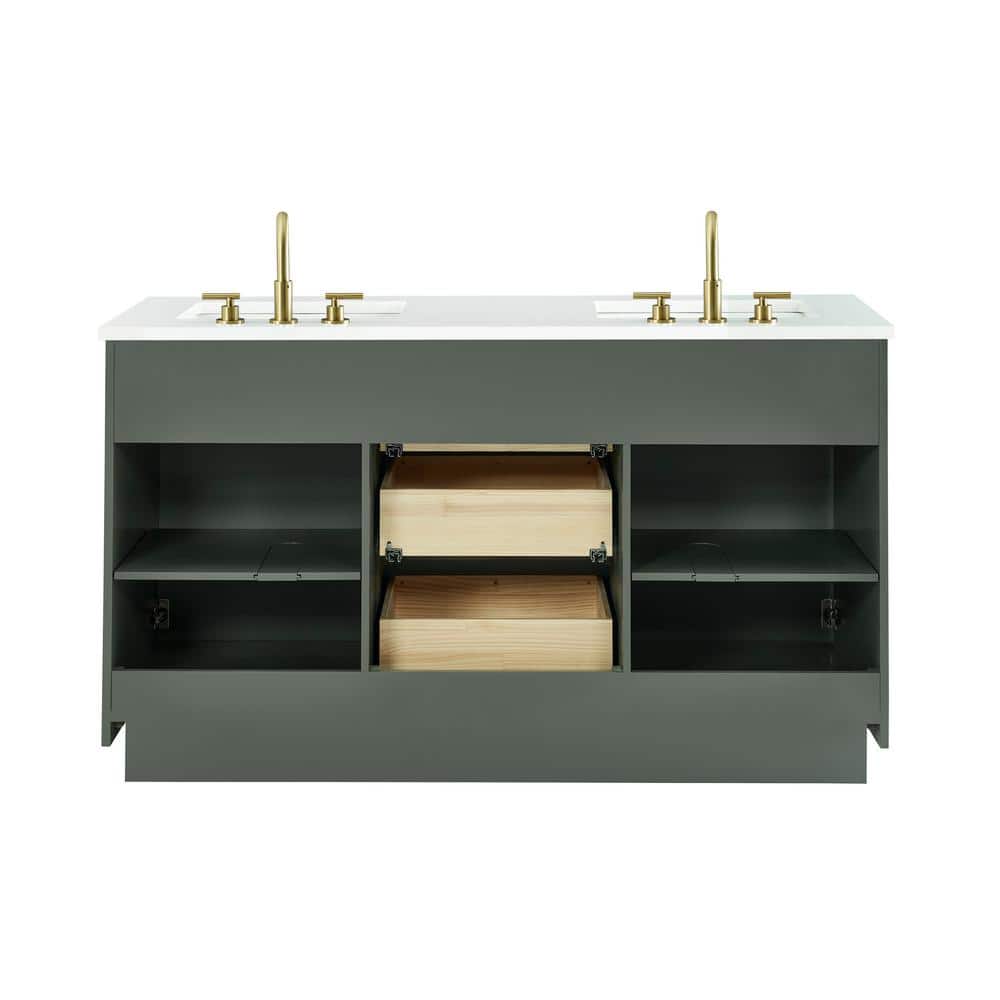 Addison 60" Vintage Green Double Sink Vanity with Ariston White Top