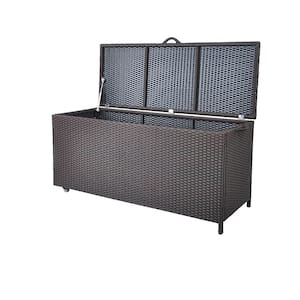 105 Gal. Deck Storage Container, 52 in. x 20.5 in. x 24 in. Brown Rattan Aluminum Deck Box with 2-Universal Wheels