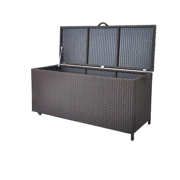 Unbranded 105 Gal. Deck Storage Container, 52 in. x 20.5 in. x 24 in. Brown Rattan Aluminum Deck Box with 2-Universal Wheels