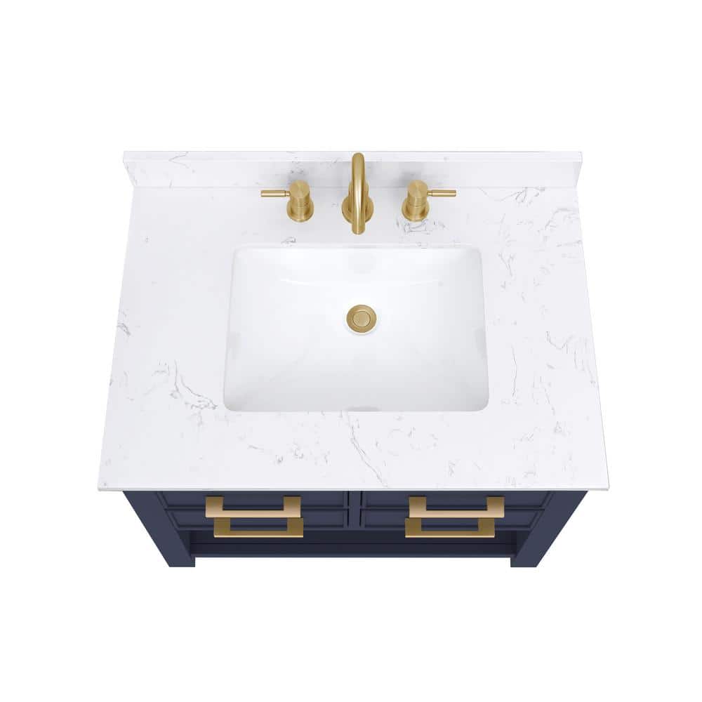 Navy Blue and Gold 31'' Single Bathroom Vanity with Engineered Marble Top