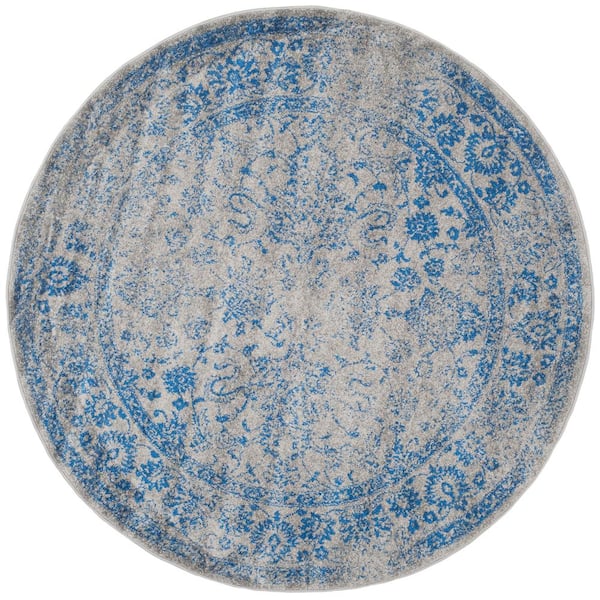 SAFAVIEH Adirondack Gray/Blue 10 ft. x 10 ft. Border Distressed Round Area Rug