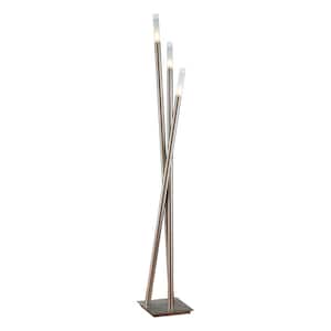 67 in. Brushed Silver Indoor Floor Lamp with Frosted Glass Sconces