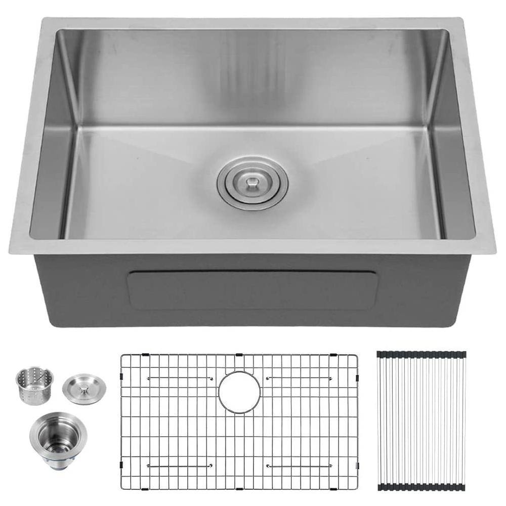 Sarlai 16 Gauge Stainless Steel 28 in. Single Bowl R10 Round Corner ...