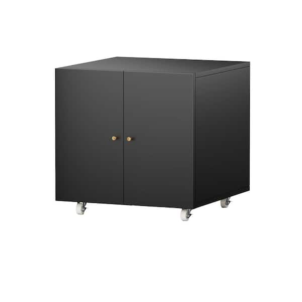 Fridge Stand with Storage Adjustable Shelf Metal Printer Table with Wheels for Home Office Small Spaces Black
