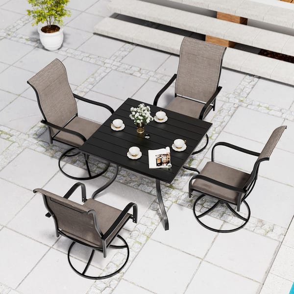 5-Piece Steel Square Dining Table Outdoor Dining Set Swivel Dining Chair