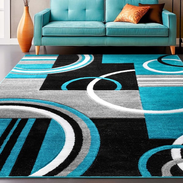 Ruby Galaxy Waves Blue 5 ft. x 7 ft. Modern Area Rug