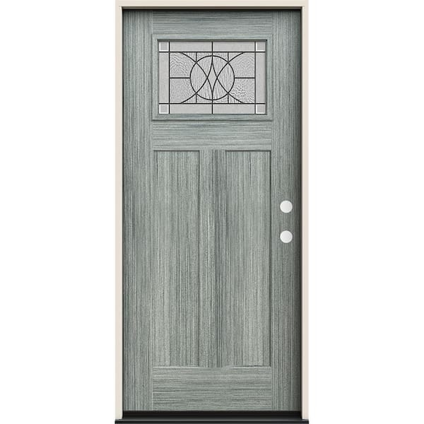 JELD-WEN 36 in. x 80 in. Left-Hand 1/4 Lite Craftsman Tryon Decorative Glass Stone Fiberglass Prehung Front Door