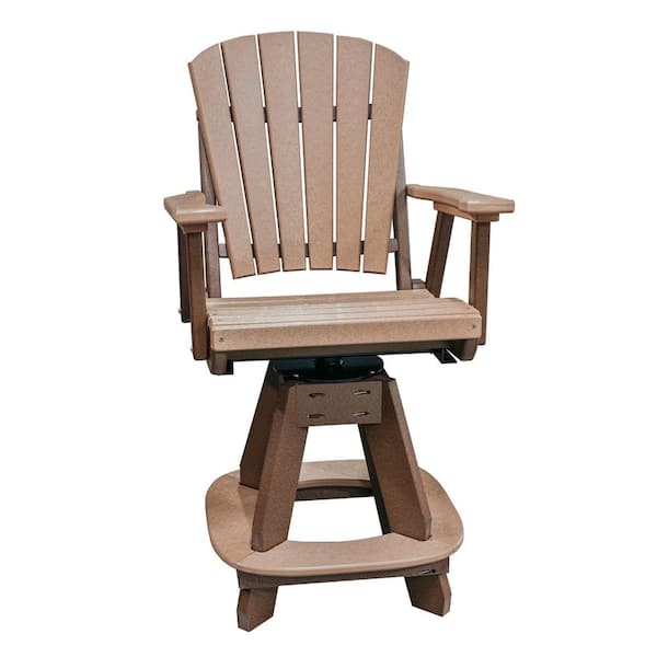 American Furniture Classics Adirondack Tudor Brown Swivel Counter Height Plastic Outdoor Dining Chair in Cedar