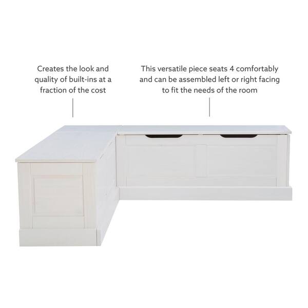 Barnett White Backless Dining Bench Corner Breakfast Nook with Storage