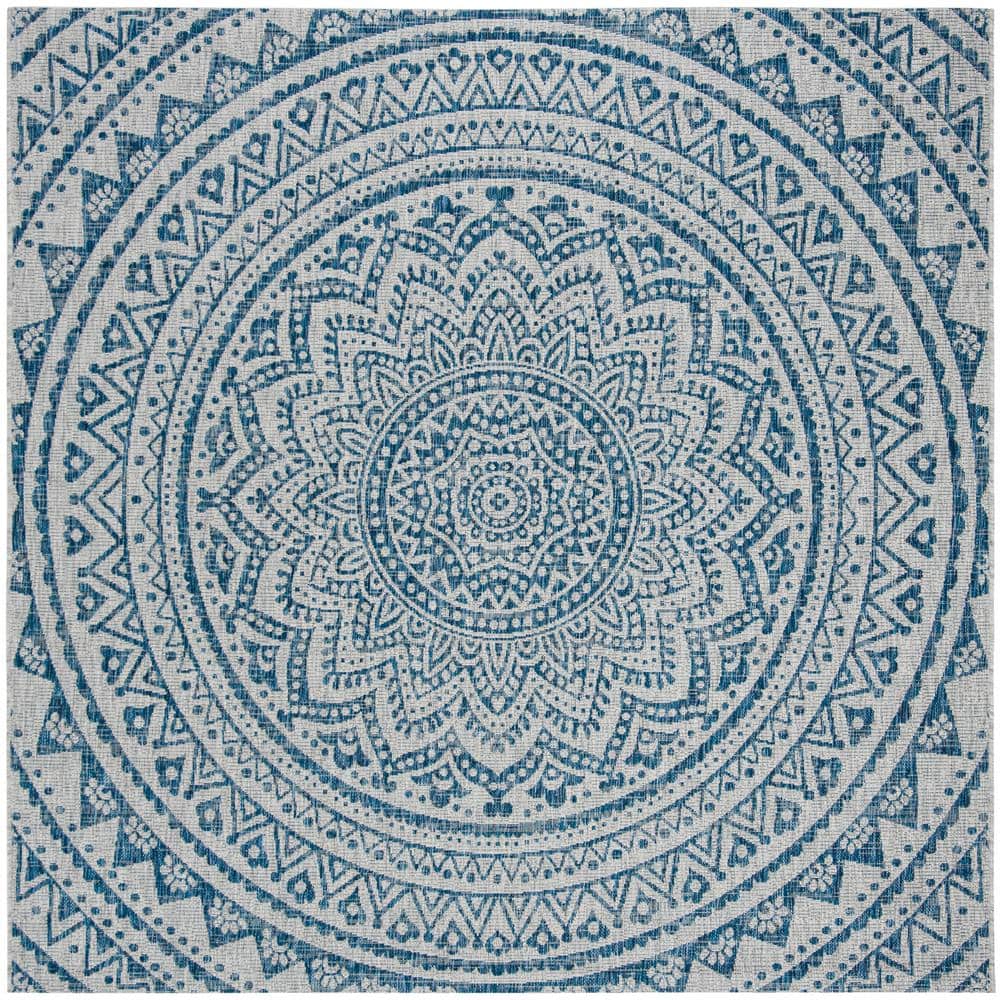 Light Grey and Blue Synthetic Square Indoor/Outdoor Area Rug