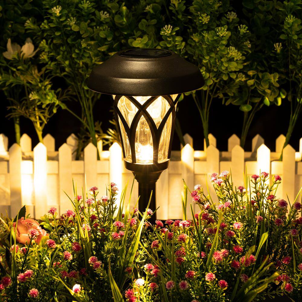 Black Glass and Metal Solar Pathway Lights, Warm White, 6-Pack