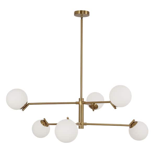 Pia Ricco 6-Light Gold Sputnik Chandelier with Milk White Glass Shade