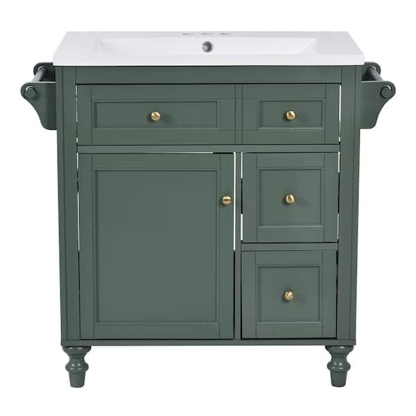 Boosicavelly 30 in. W x 18 in. D x 34 in. H Single Sink Freestanding Bath Vanity in Green with White Resin Top