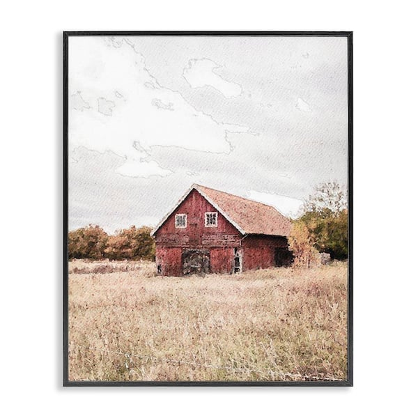 Red Barn Country Terrain by Susan Ball Black Framed Nature Giclee Art Print 30 in. x 24 in.
