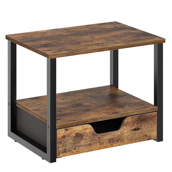 Rustic Brown 15.5 in. x 12 in. Wood Classic Desktop Shelf with Storage Drawer